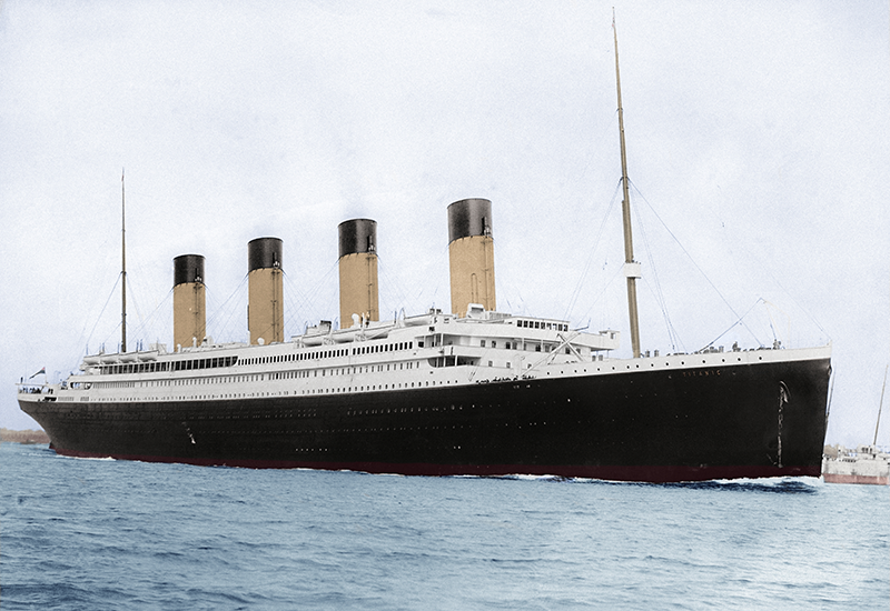 Photo of RMS Titanic leaving England on her maiden voyage.